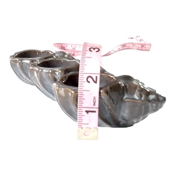 Glazed Ceramic Conch Seashell Tea Light Candle Holder Trio Tan And Dusty Blue - Picture 10 of 11